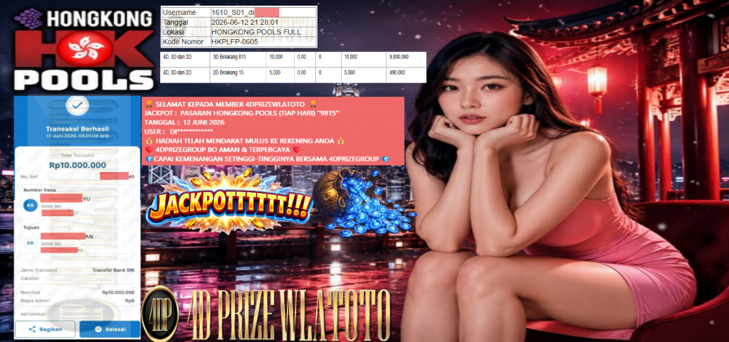 4DPRIZEWLATOTO JACKPOT PASARAN β HONGKONG POOLS ( TIAP HARI ) β9815β³ β Rp 10,000,000,- LUNAS