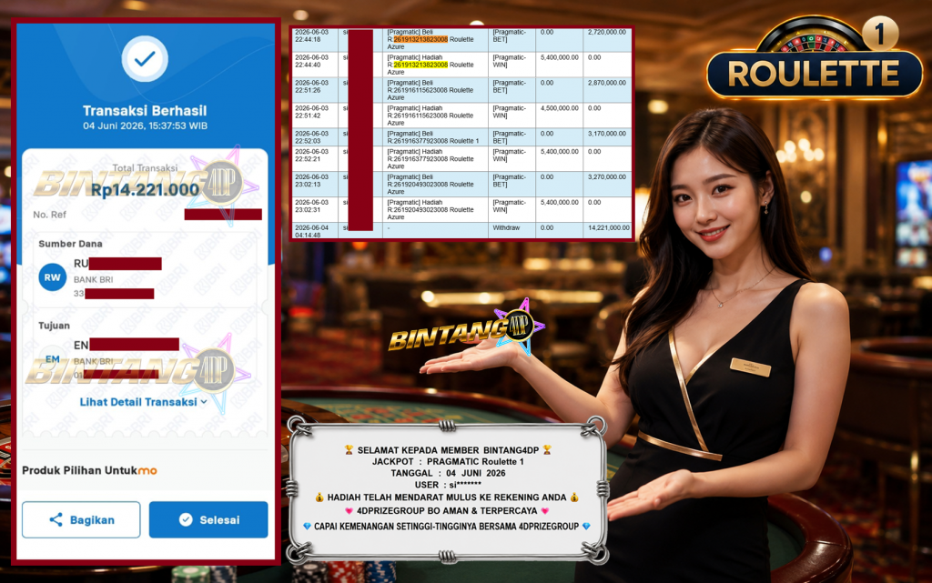 BINTANG4DP JACKPOT PRAGMATIC “Roulette 1″ Rp14.221.000,- LUNAS