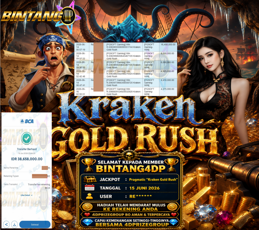 BINTANG4DP JACKPOT PGSOFT “Kraken Gold Rush″‎‏‏‎‎ Rp38.658.000,- LUNAS