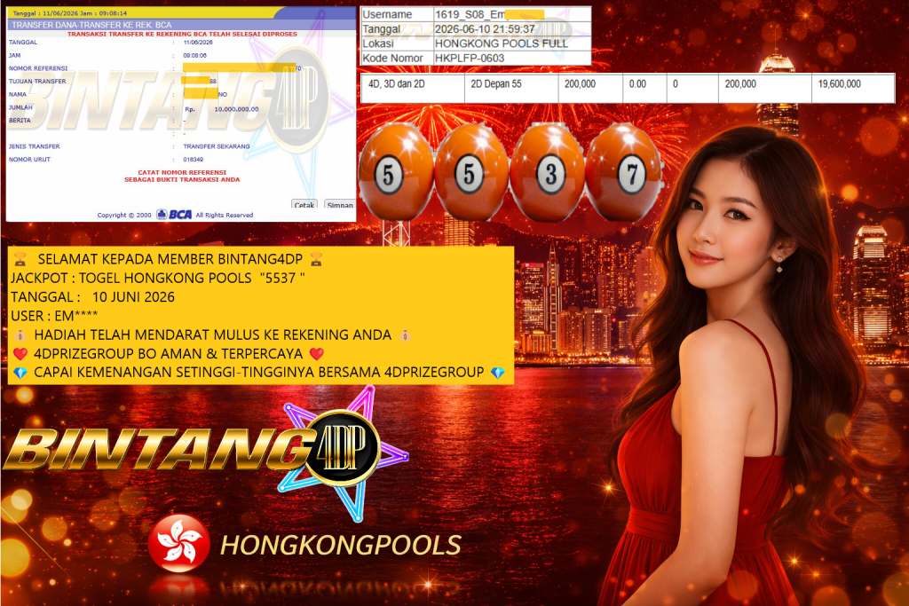 BINTANG4DP JACKPOT PASARAN ” HONGKONG POOLS “5537 ” ” Rp 10,000,000,- LUNAS