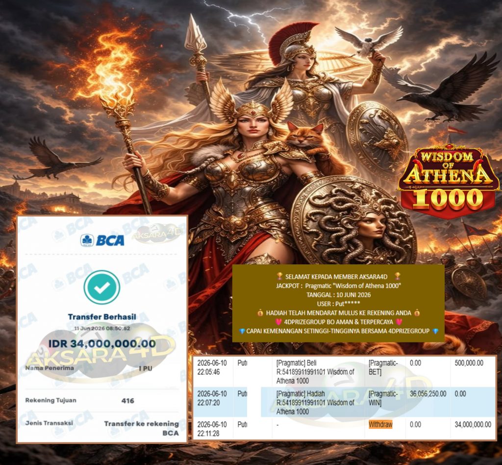 AKSARA4D JACKPOT Pragmatic “Wisdom of Athena 1000” Rp34.000.000,- LUNAS
