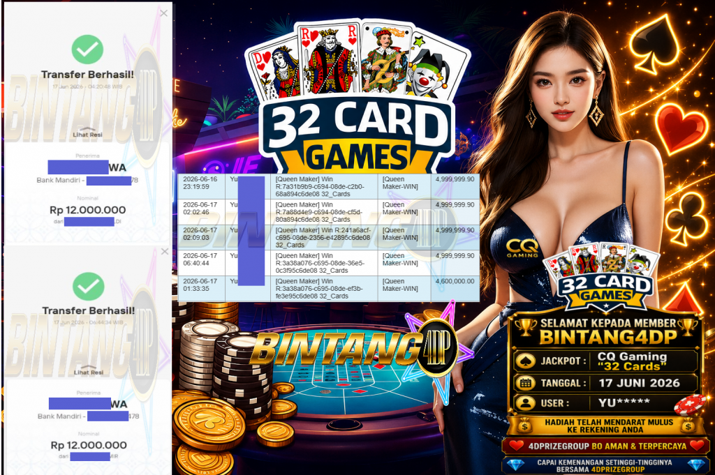 BINTANG4DP JACKPOT CQ Gaming β32 Cardsβ Rp24.000.000,- LUNAS