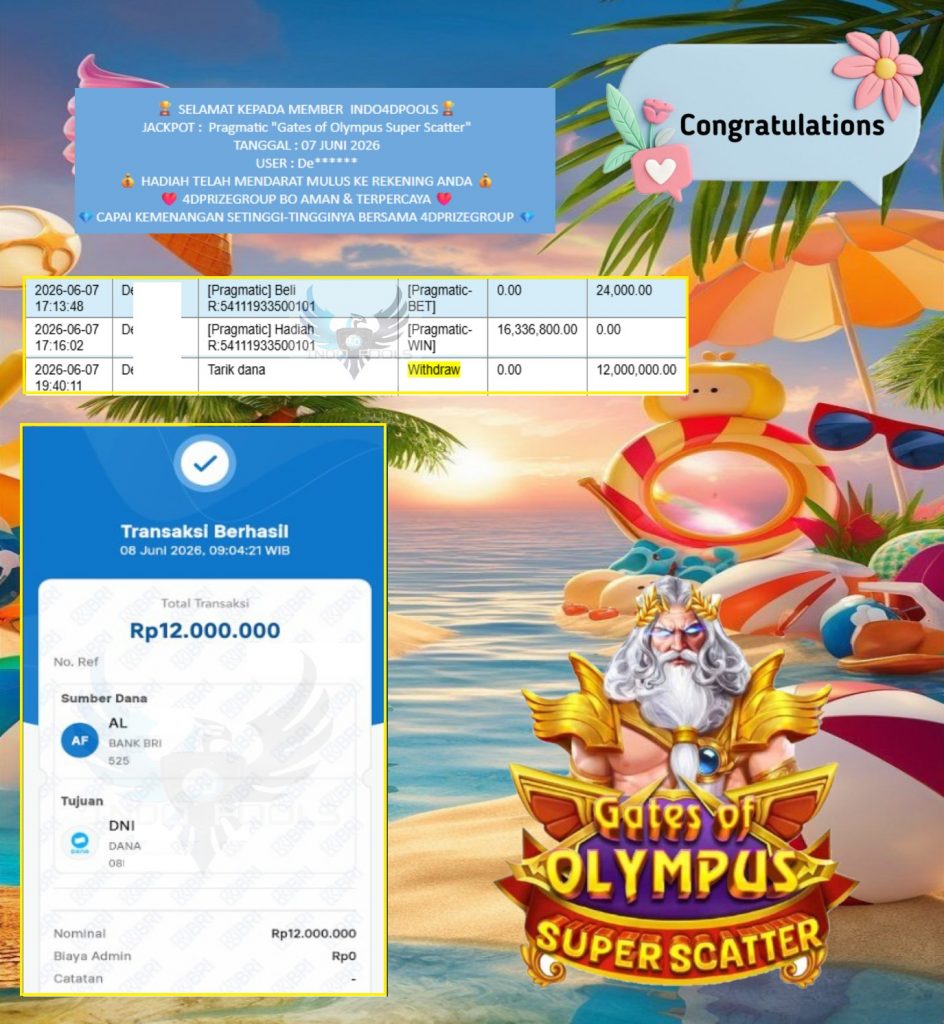 INDO4DPOOLS JACKPOT Pragmatic “Gates of Olympus Super Scatter” Rp12.000.000,- LUNAS