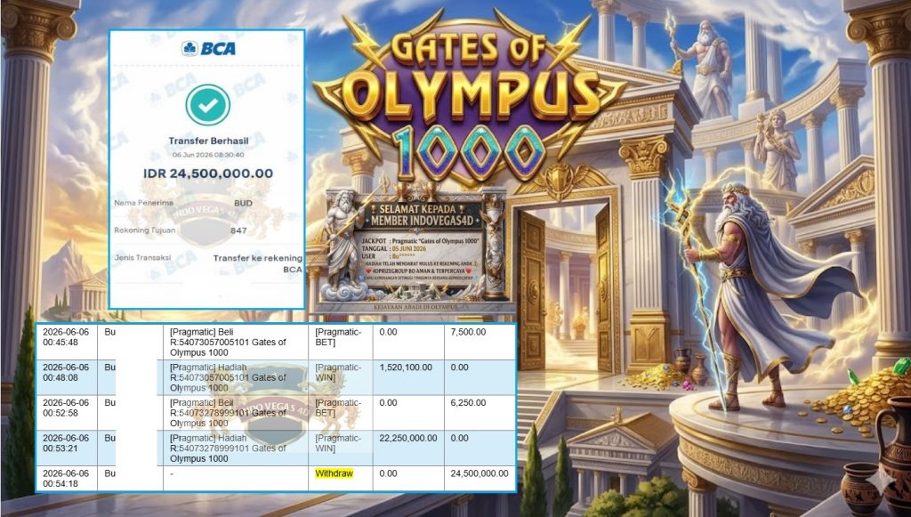 INDOVEGAS4D JACKPOT Pragmatic “Gates of Olympus 1000” Rp24.500.000,- LUNAS