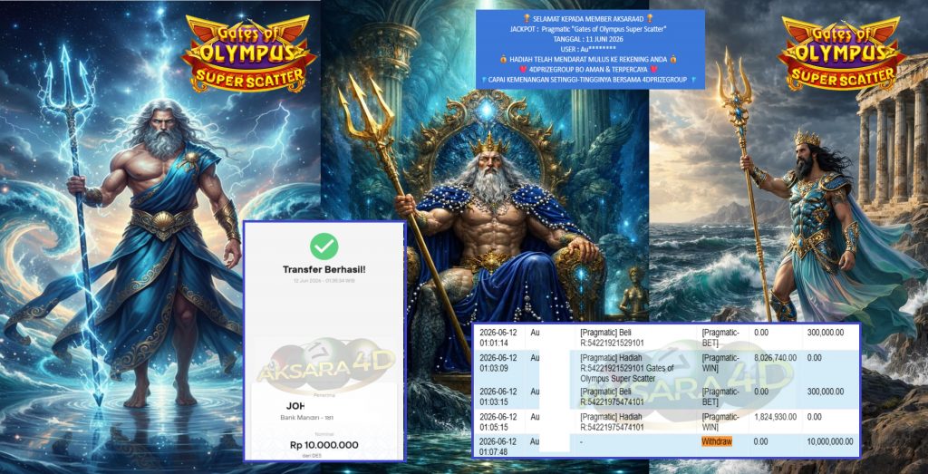 AKSARA4D JACKPOT Pragmatic “Gates of Olympus Super Scatter” Rp10.000.000,- LUNAS