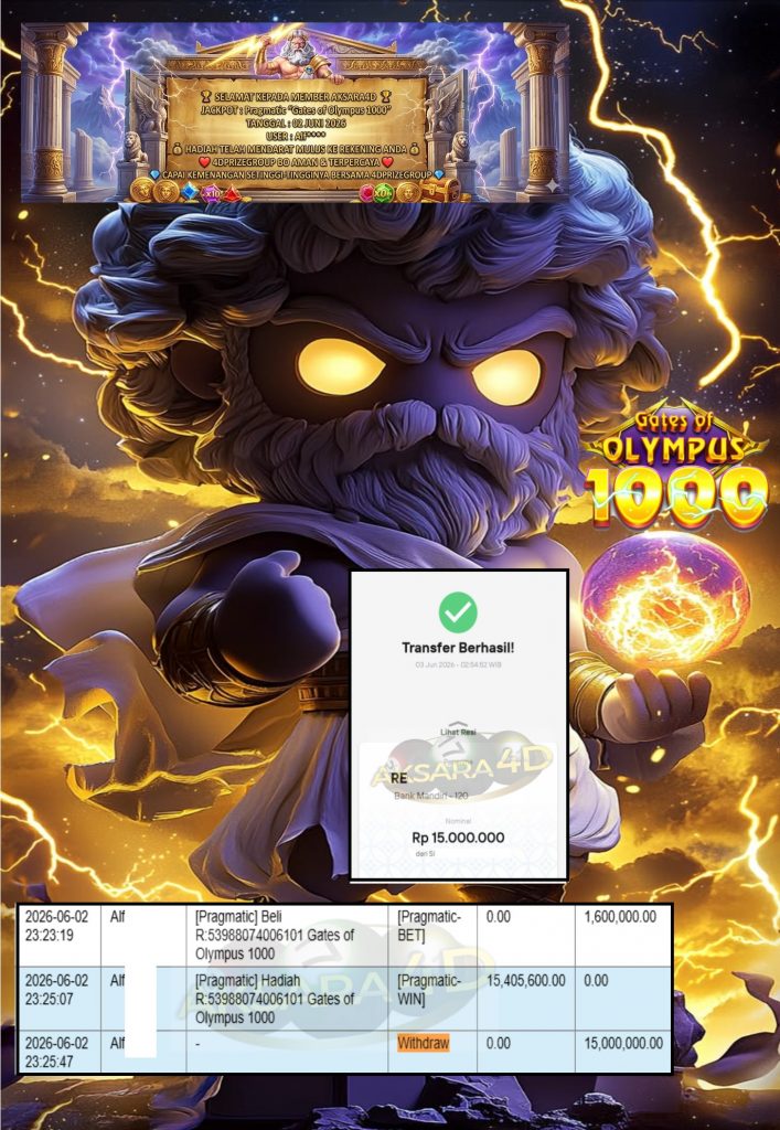 AKSARA4D JACKPOT Pragmatic “Gates of Olympus 1000” Rp15.000.000,- LUNAS