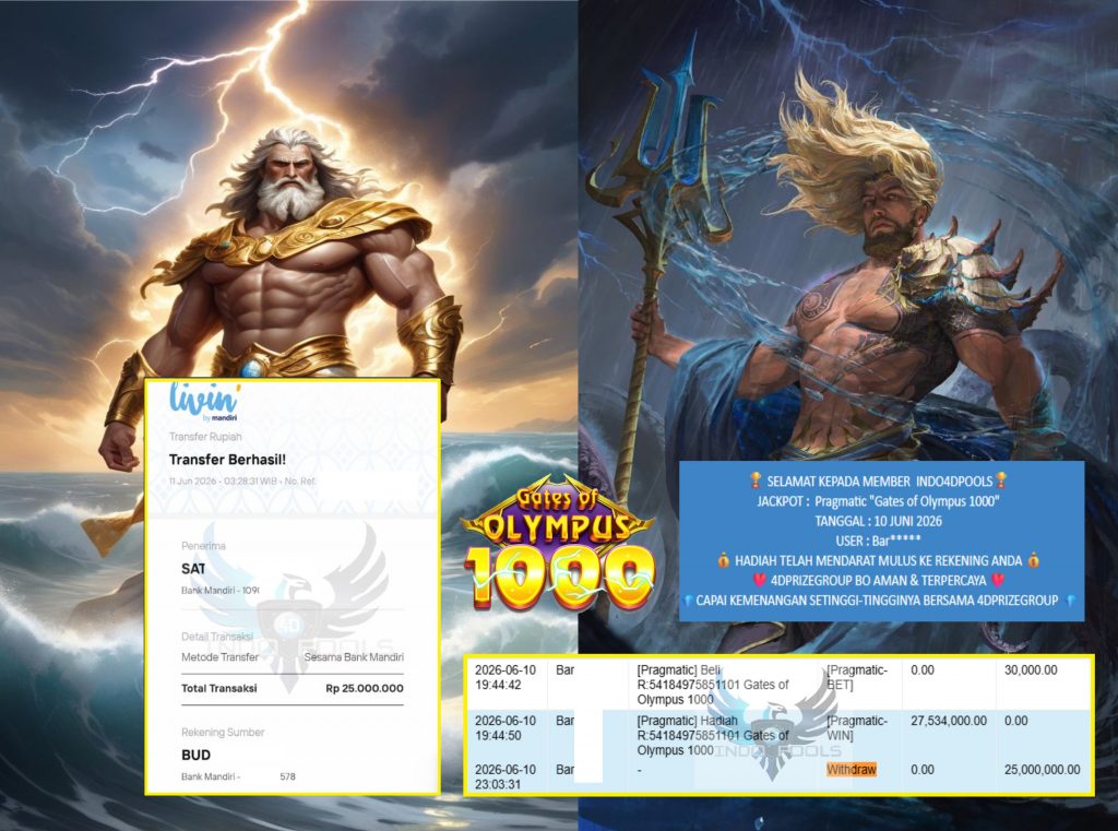 INDO4DPOOLS JACKPOT Pragmatic “Gates of Olympus 1000” Rp25.000.000,- LUNAS