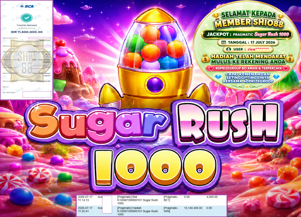 SHIO88 JACKPOT PRAGMATIC ” Sugar Rush 1000 ” Rp 11,500,000,- LUNAS