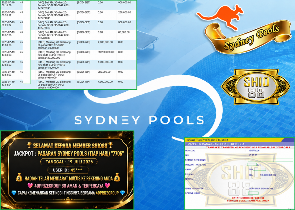 SHIO88 JACKPOT PASARAN SYDNEY POOLS (TIAP HARI) “7706” Rp 50.000.000,- LUNAS