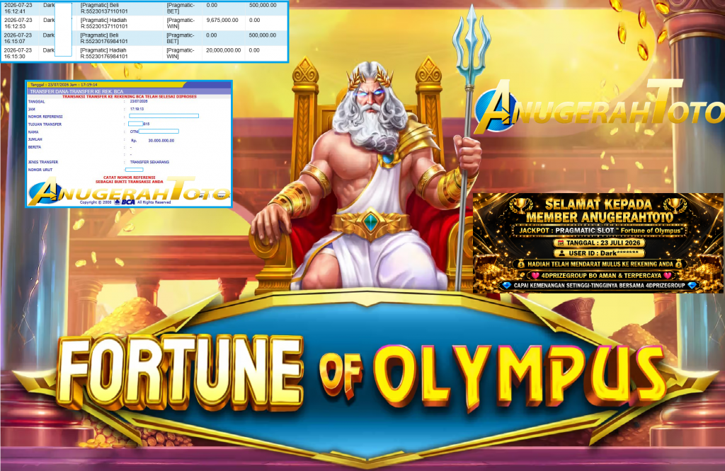 ANUGERAHTOTO JACKPOT PRAGMATIC SLOT βFortune of Olympusβ Rp 30.000.000,- LUNAS
