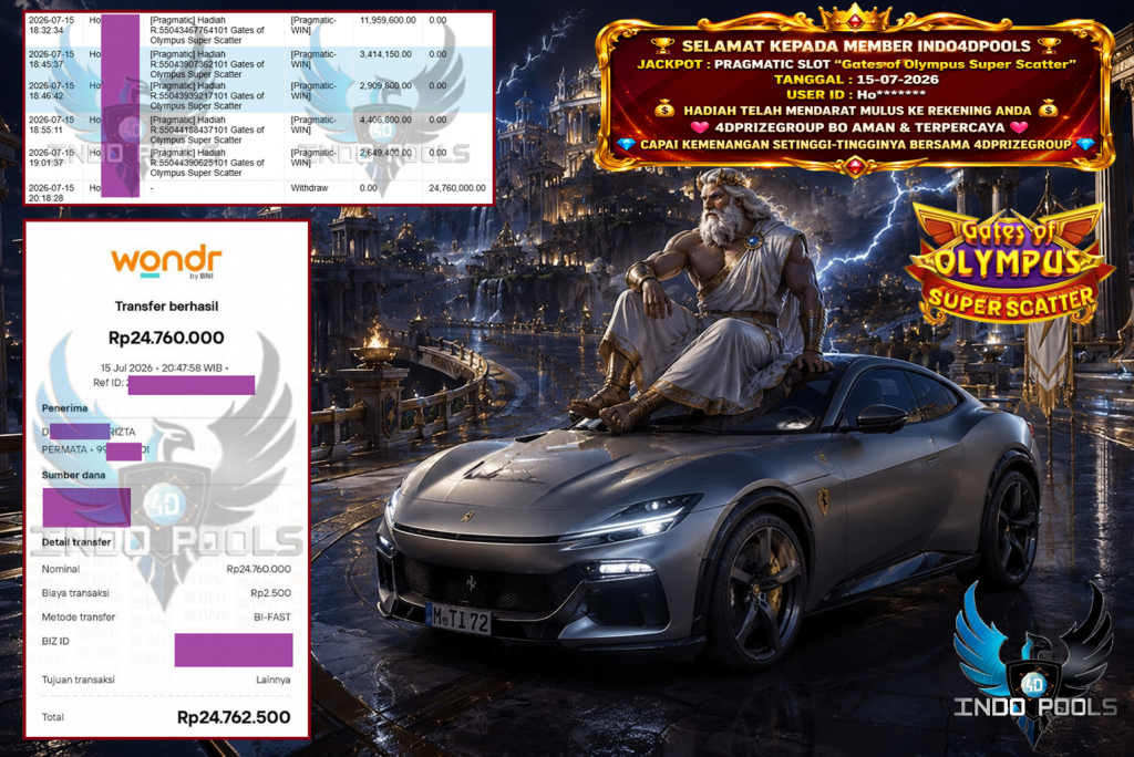 INDO4DPOOLS JACKPOT PRAGMATIC SLOT “Gates of Olympus Super Scatter” Rp 24.760.000,- LUNAS