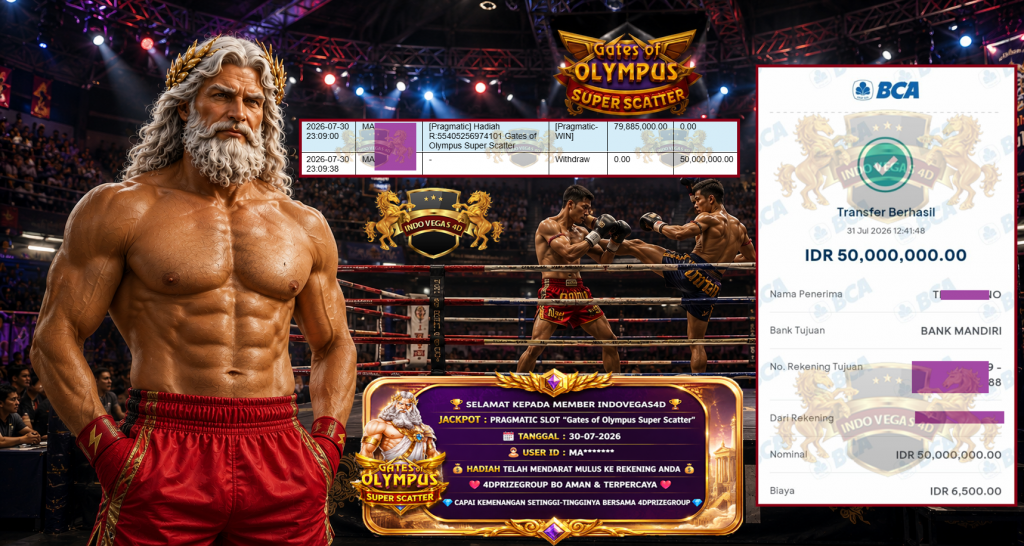 INDOVEGAS4D JACKPOT PRAGMATIC SLOT “Gates of Olympus Super Scatter” Rp 50.000.000,- LUNAS