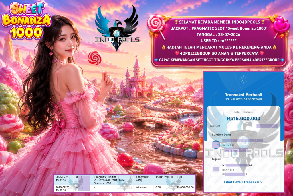 INDO4DPOOLS JACKPOT PRAGMATIC SLOT “Sweet Bonanza 1000” Rp 15.000.000,- LUNAS