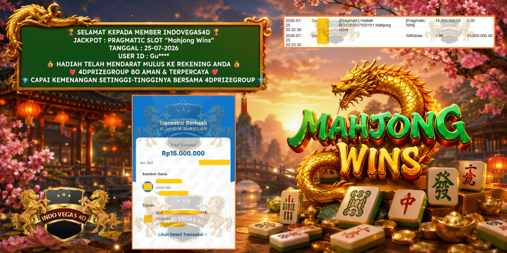 INDOVEGAS4D JACKPOT PRAGMATIC SLOT “Mahjong Wins” Rp 15.000.000,- LUNAS