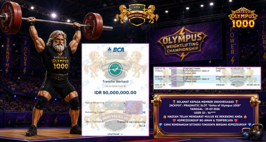 INDOVEGAS4D JACKPOT PRAGMATIC SLOT “Gates of Olympus 1000” Rp 50.000.000,- LUNAS