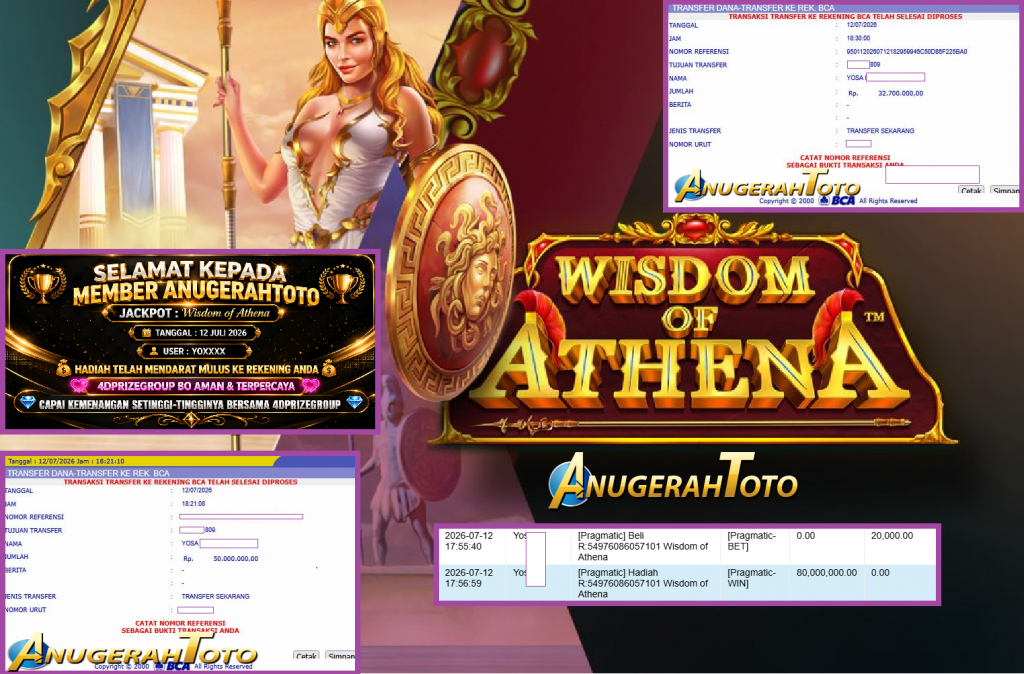 ANUGERAHTOTO JACKPOT PRAGMATIC Gaming ” Wisdom of Athena“ Rp 80.000.000 ,- LUNAS