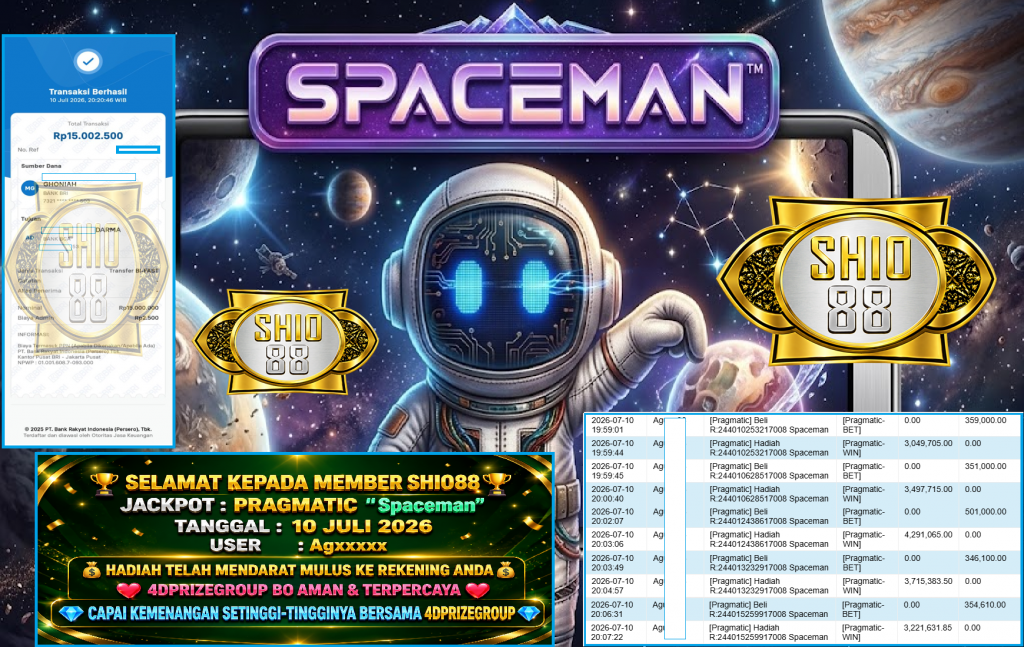 SHIO88 JACKPOT PRAGMATIC “Spaceman” Rp 15.000.000,- LUNAS