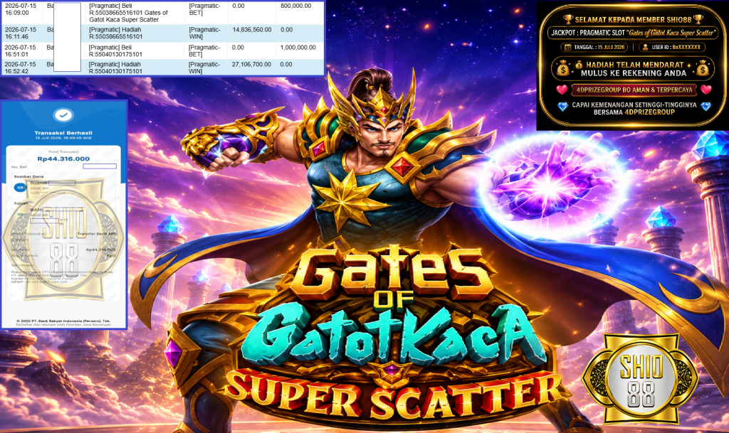 SHIO88 JACKPOT PRAGMATIC “ Gates of Gatot Kaca Super Scatter” Rp 44,316,000,- LUNAS