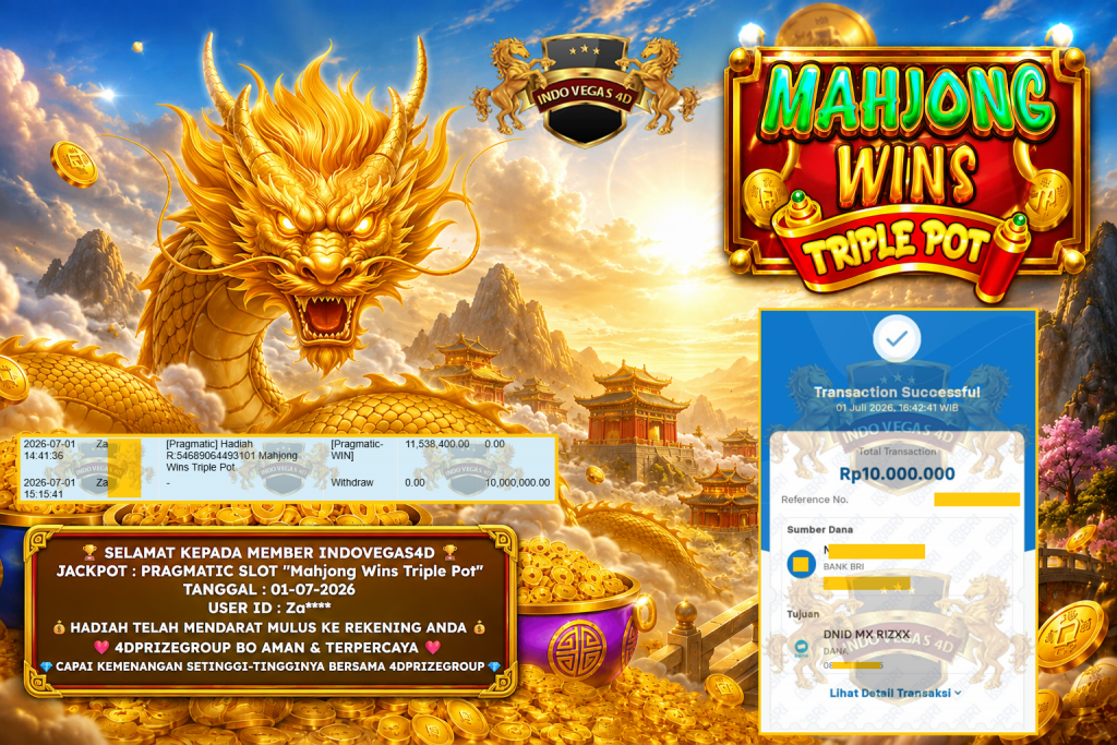 INDOVEGAS4D JACKPOT PRAGMATIC SLOT “Mahjong Wins Triple Pot” Rp.10.000.000,- LUNAS