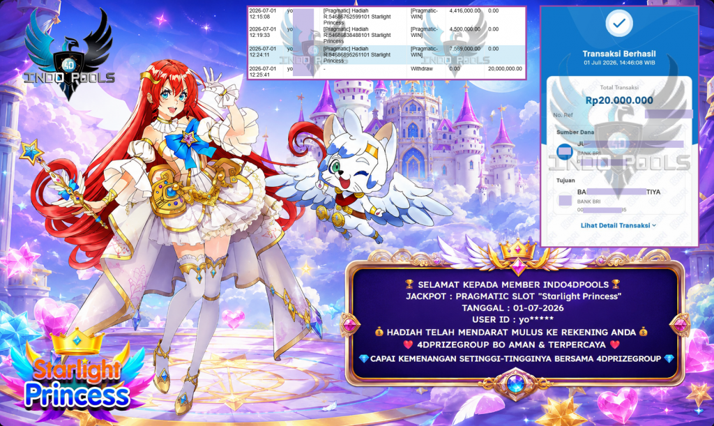 INDO4DPOOLS JACKPOT PRAGMATIC SLOT “Starlight Princess” Rp 20.000.000,- LUNAS