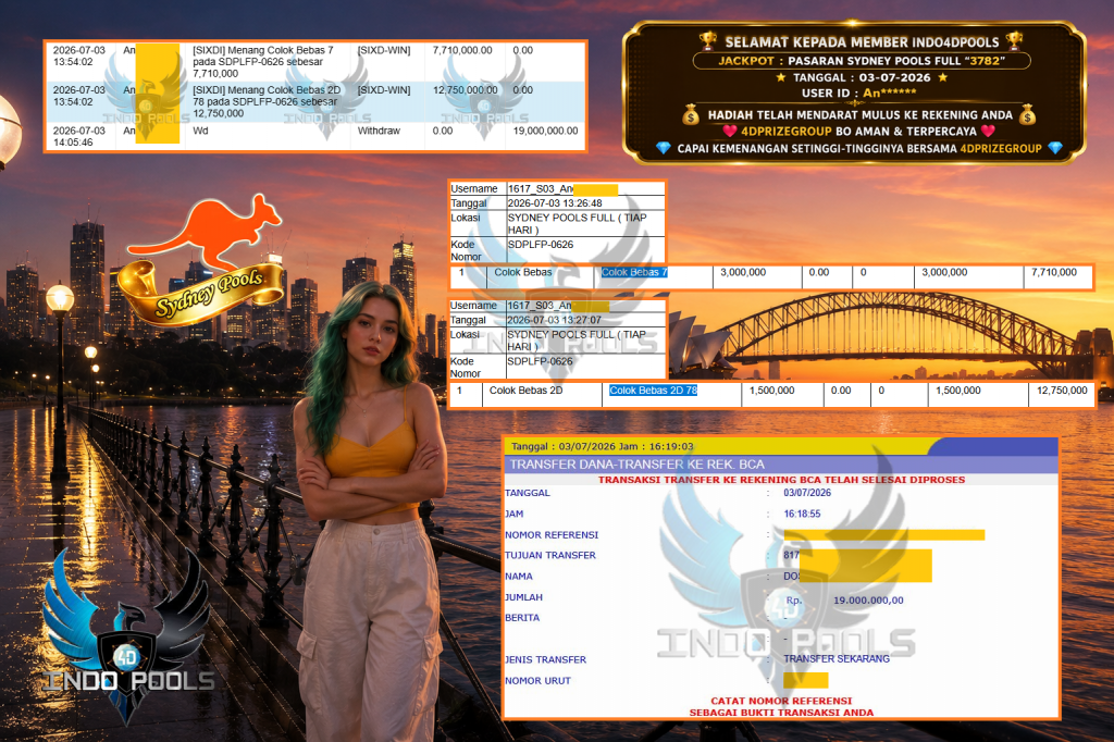 INDO4DPOOLS JACKPOT PASARAN SYDNEY POOLS FULL “3782” Rp 19.000.000,- LUNAS