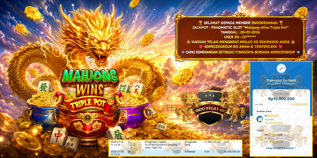 INDOVEGAS4D JACKPOT PRAGMATIC SLOT “Mahjong Wins Triple Pot” Rp 10.000.000,- LUNAS
