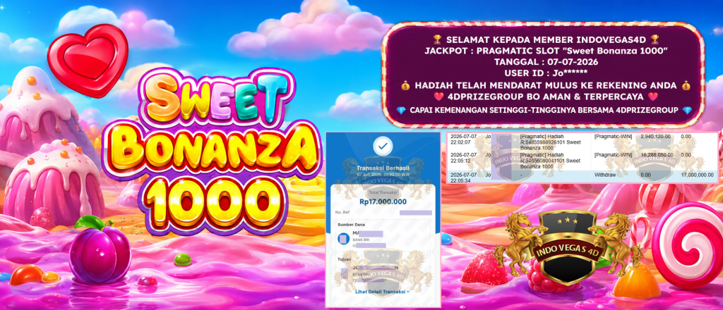 INDOVEGAS4D JACKPOT PRAGMATIC SLOT “Sweet Bonanza 1000” Rp 17.000.000,- LUNAS