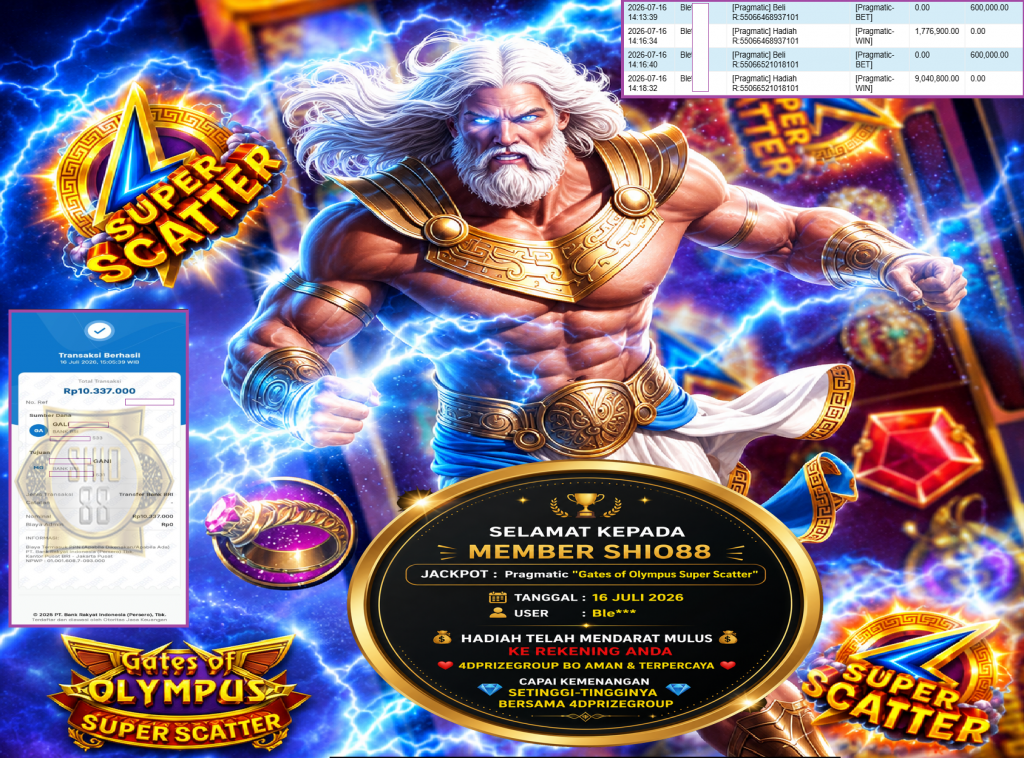 SHIO88 JACKPOT PRAGMATIC “Gates of Olympus Super Scatter” Rp10,337,000,- LUNAS