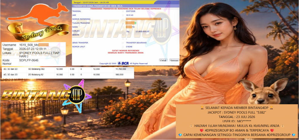 BINTANG4DP JACKPOT PASARAN SYDNEY POOLS FULL “5382” Rp 19.000.000,- LUNAS