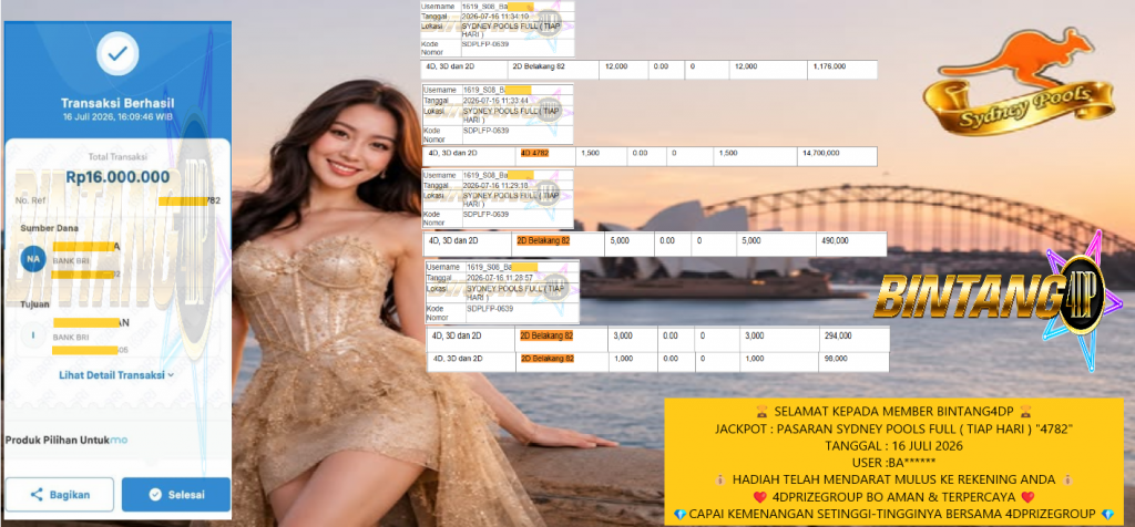 BINTANG4DP JACKPOT PASARAN SYDNEY POOLS FULL ( TIAP HARI ) “4782” Rp16.000.000,- LUNAS