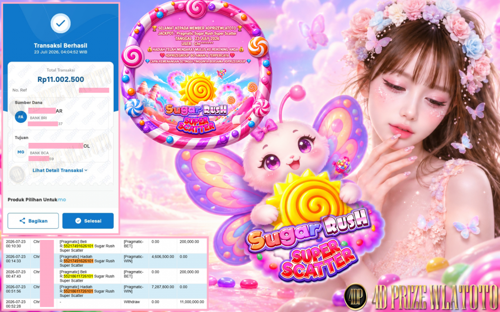 4DPRIZEWLATOTO JACKPOT PRAGMATIC β Sugar Rush Super Scatter β Rp 11.000.000 ,- LUNAS