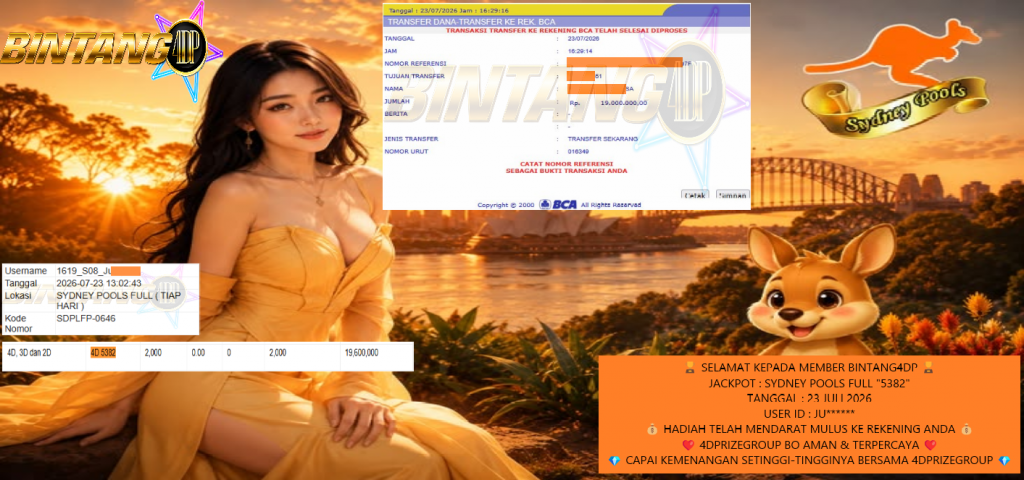 BINTANG4DP JACKPOT PASARAN SYDNEY POOLS FULL β5382β Rp 19.000.000,- LUNAS