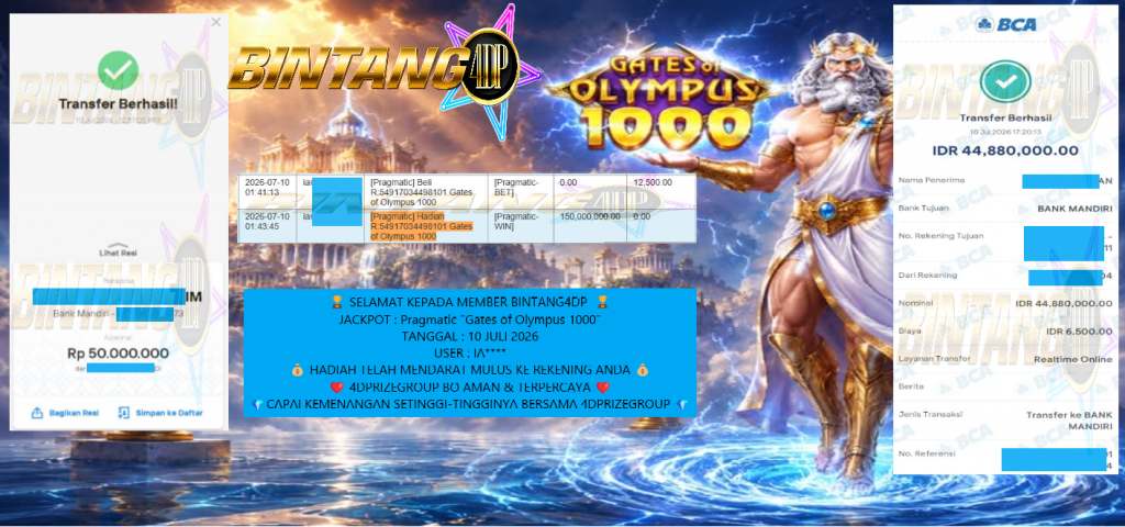 BINTANG4DP JACKPOT PRAGMATIC “Gates of Olympus 1000”‌‌‌‌‎ Rp99.883.000,- LUNAS