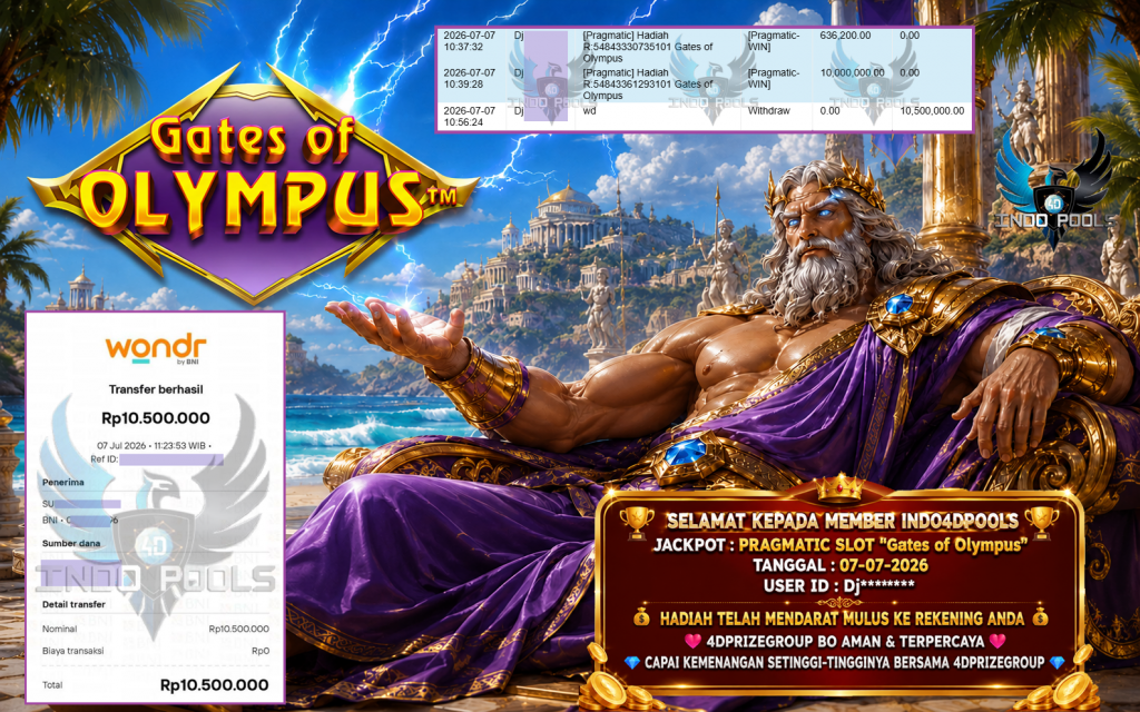 INDO4DPOOLS JACKPOT PRAGMATIC SLOT “Gates of Olympus” Rp 10.500.000,- LUNAS