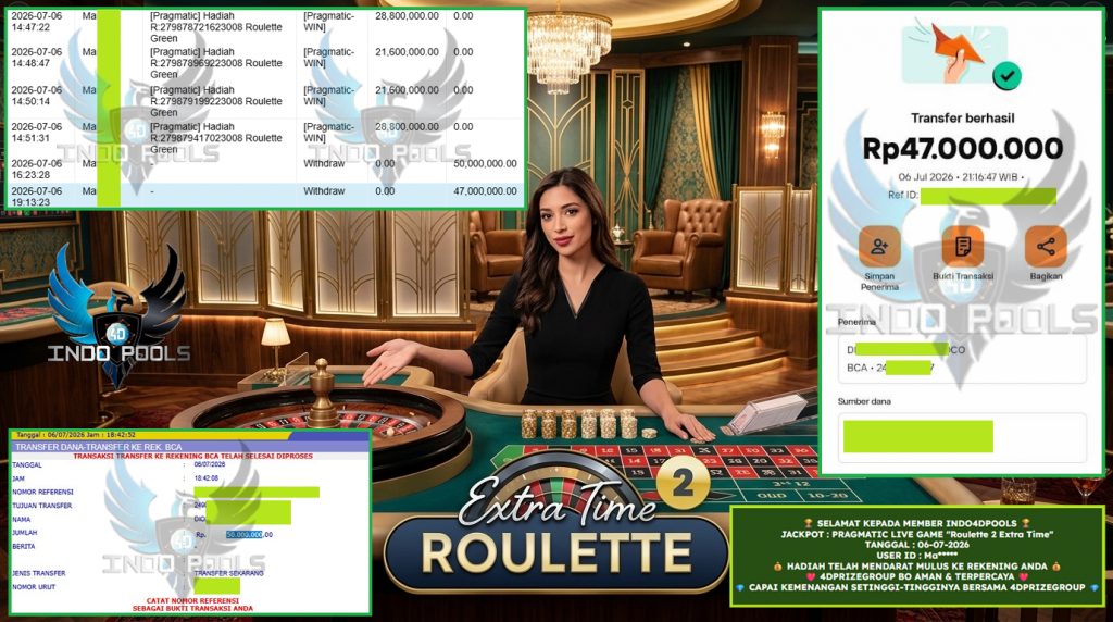 INDO4DPOOLS JACKPOT PRAGMATIC LIVE GAME “Roulette 2 Extra Time” Rp 97.000.000,- LUNAS