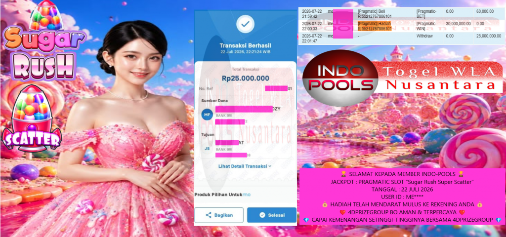 INDO-POOLS JACKPOT PRAGMATIC βSugar Rush Super Scatterββββββββ Rp 25.000.000,- LUNAS