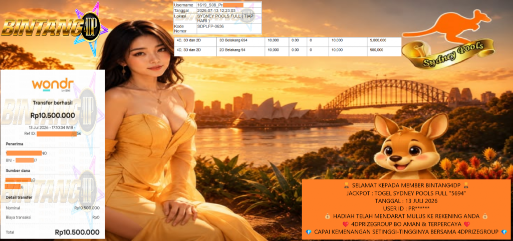 BINTANG4DP JACKPOT TOGEL SYDNEY POOLS FULL “5694” Rp 10.500.000,- LUNAS