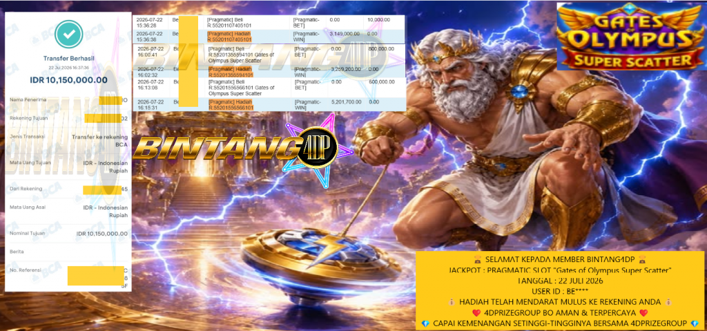 BINTANG4DP JACKPOT PRAGMATIC βGates of Olympus Super Scatterββββββββ Rp 10.150.000,- LUNAS
