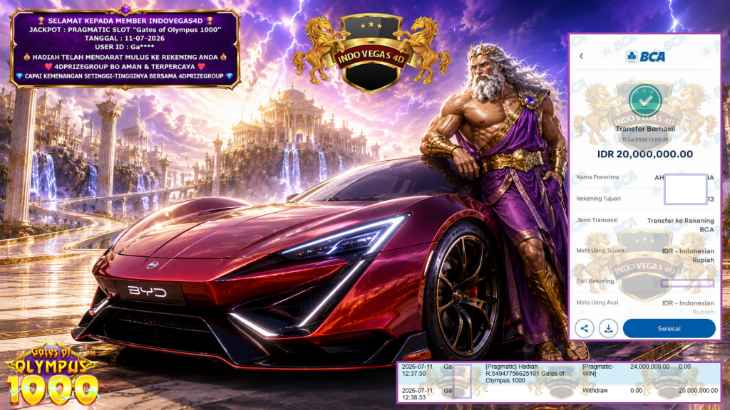 INDOVEGAS4D JACKPOT PRAGMATIC SLOT “Gates of Olympus 1000” Rp 20.000.000,- LUNAS