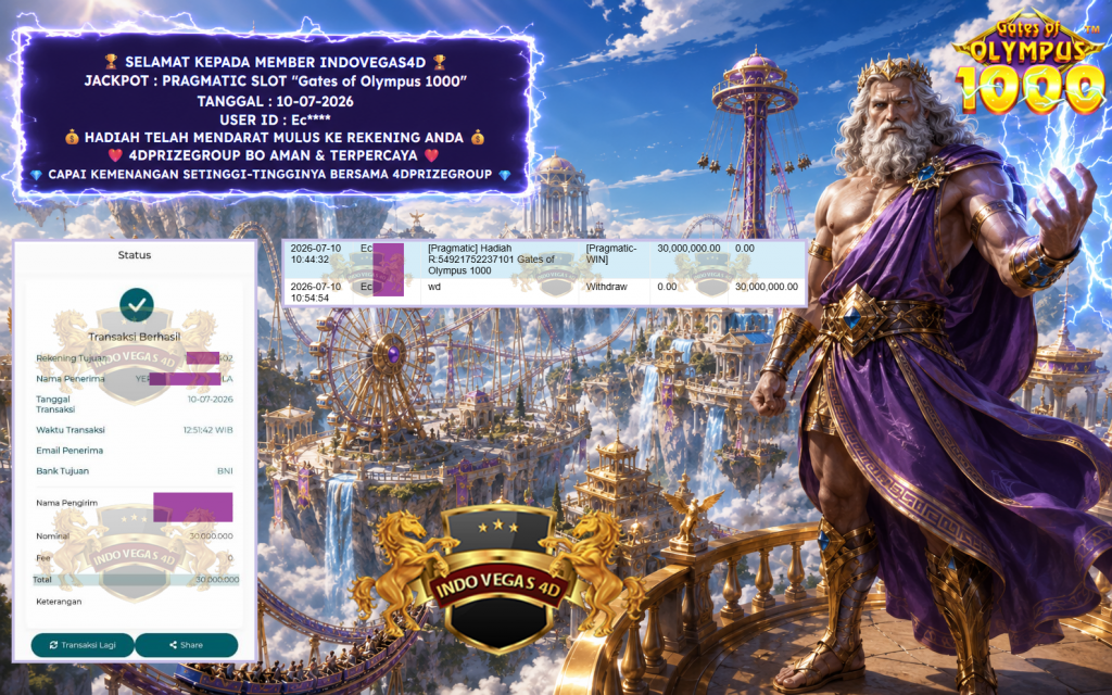INDOVEGAS4D JACKPOT PRAGMATIC SLOT “Gates of Olympus 1000” Rp 30.000.000,- LUNAS