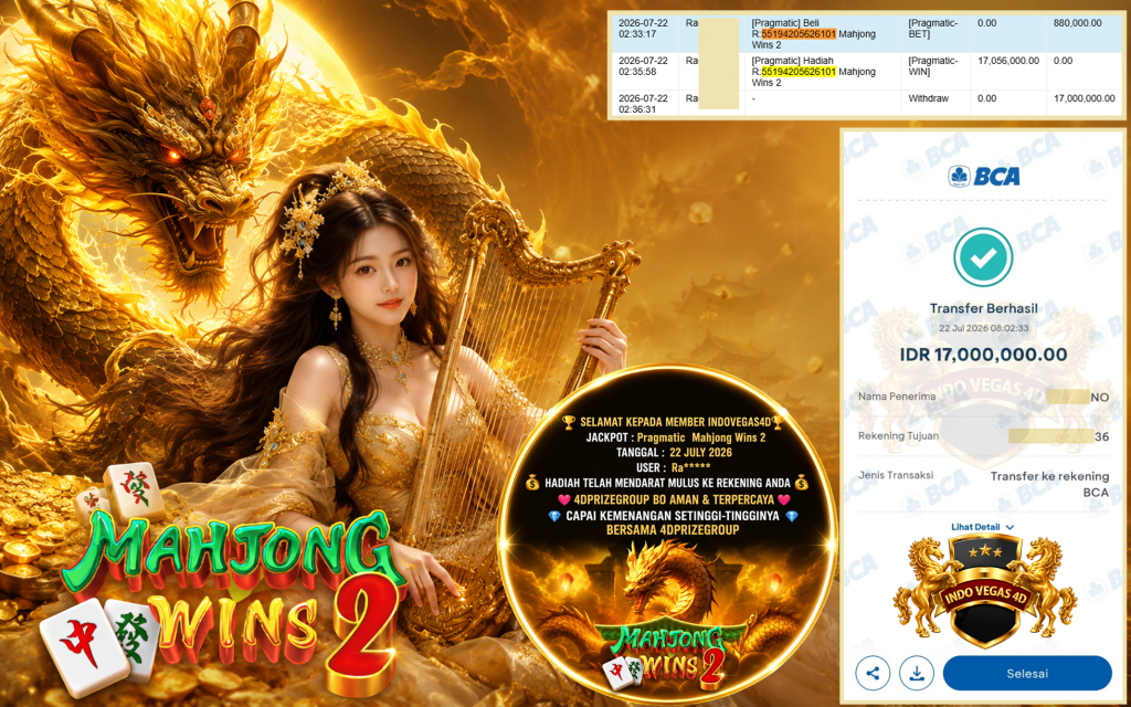 INDOVEGAS4D JACKPOT PRAGMATIC β Mahjong Wins 2 β Rp 17.000.000 ,- LUNAS