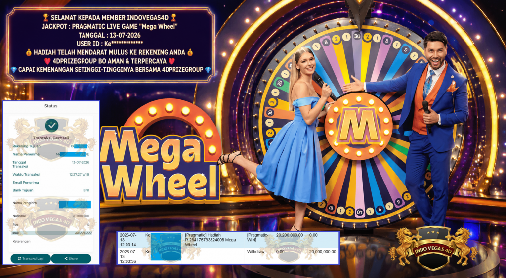 INDOVEGAS4D JACKPOT PRAGMATIC LIVE GAME “Mega Wheel” Rp 20.000.000,- LUNAS