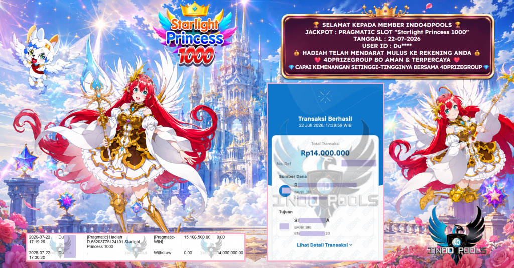 INDO4DPOOLS JACKPOT PRAGMATIC SLOT “Starlight Princess 1000” Rp 14.000.000,- LUNAS