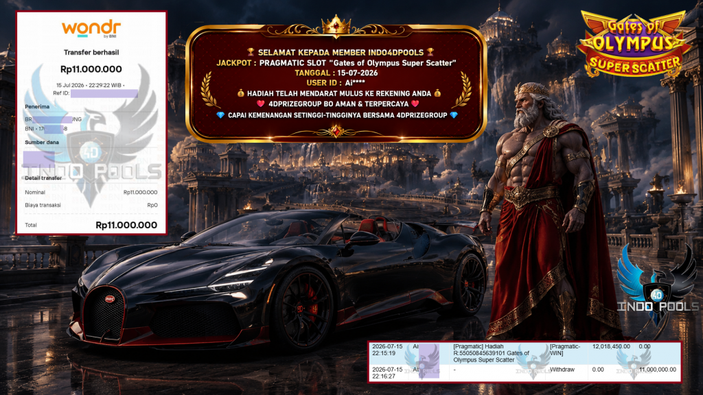 INDO4DPOOLS JACKPOT PRAGMATIC SLOT “Gates of Olympus Super Scatter” Rp 11.000.000,- LUNAS