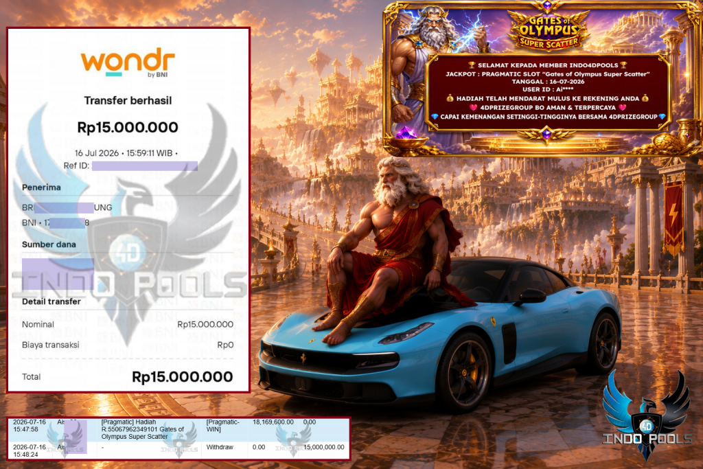INDO4DPOOLS JACKPOT PRAGMATIC SLOT “Gates of Olympus Super Scatter” Rp 15.000.000,- LUNAS