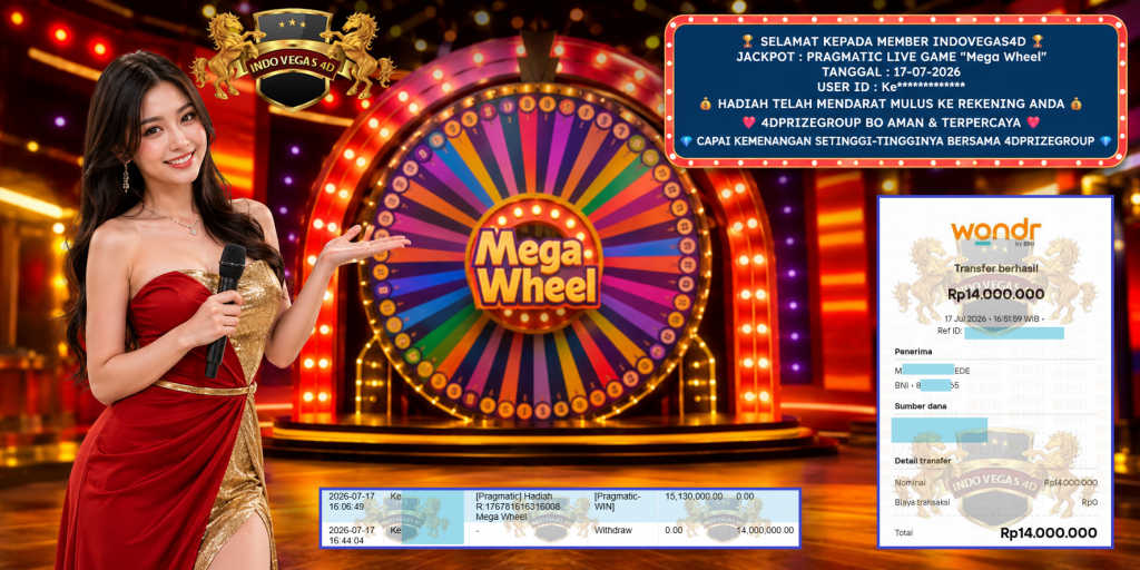 INDOVEGAS4D JACKPOT PRAGMATIC LIVE GAME “Mega Wheel” Rp 14.000.000,- LUNAS