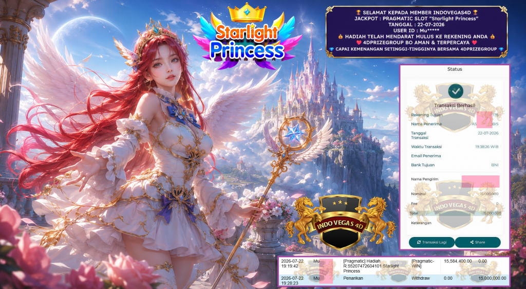 INDOVEGAS4D JACKPOT PRAGMATIC SLOT “Starlight Princess” Rp 15.000.000,- LUNAS