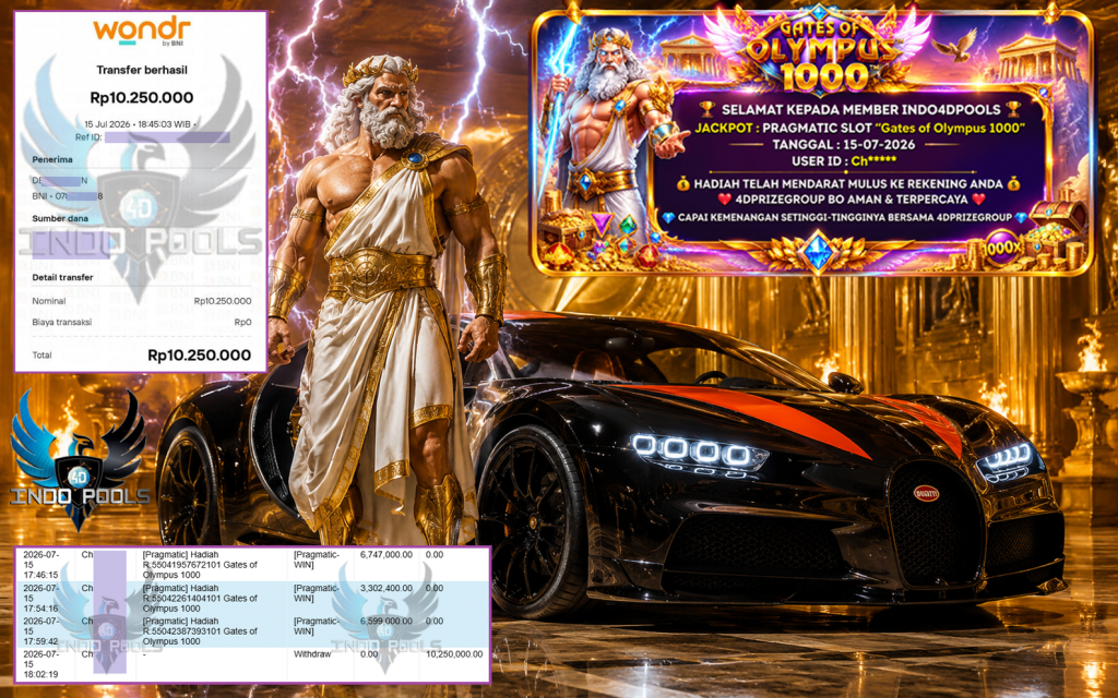 INDO4DPOOLS JACKPOT PRAGMATIC SLOT “Gates of Olympus 1000” Rp 10.250.000,- LUNAS