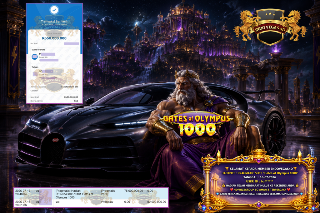 INDOVEGAS4D JACKPOT PRAGMATIC SLOT “Gates of Olympus 1000″ Rp 72.000.000,- LUNAS