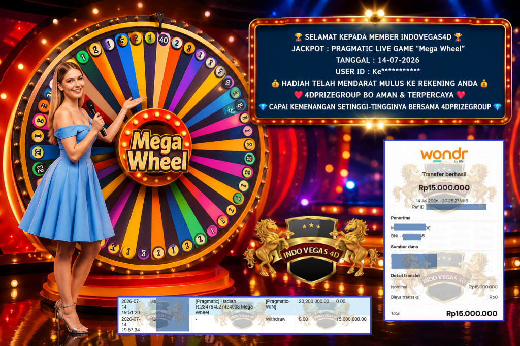 INDOVEGAS4D JACKPOT PRAGMATIC LIVE GAME “Mega Wheel” Rp 15.000.000,- LUNAS